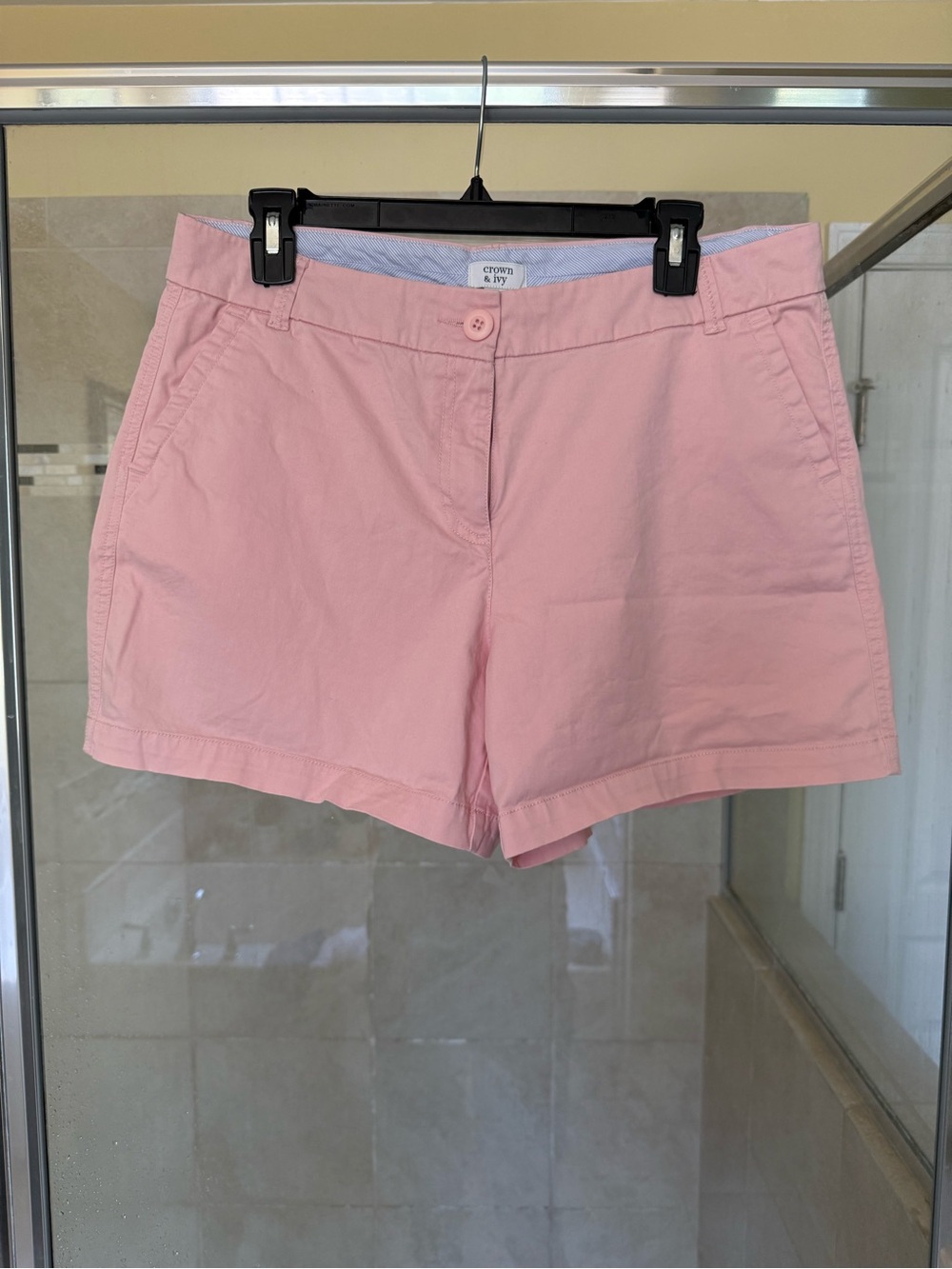 crown & ivy Light Pink Cotton Bermuda Shorts